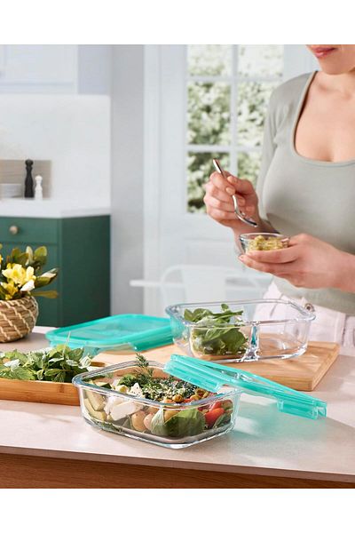 Paşabahçe Compartment Storage Container. Locking Cover Green Color 1010 Cc 4 Pieces (530286)