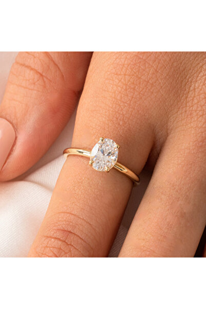 FasekGold Altın Yüzük - 1.50 Karat Zirkon Tektaş 14 Ayar Altın Evlilik Teklif...