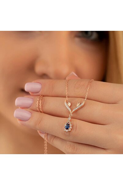 Gümüş Pazarım Safir Taşlı Damla Gümüş Kolye