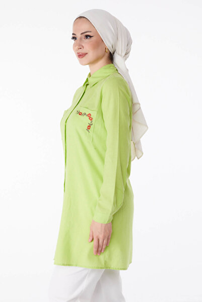 TOFİSA Λεπτομερές κέντημα τσέπης Tunik Oil Green - 13170