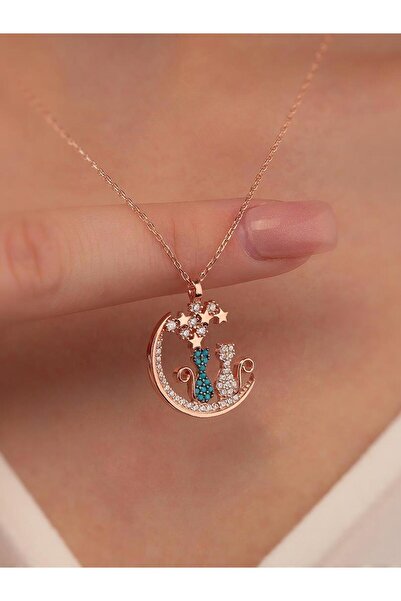 Gümüş Pazarım İkili Kedi Gümüş Kolye