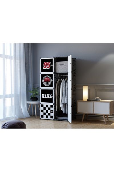 OEM Dulap Modular Copii - 8 Rafturi, Negru, Durabil si Rezistent