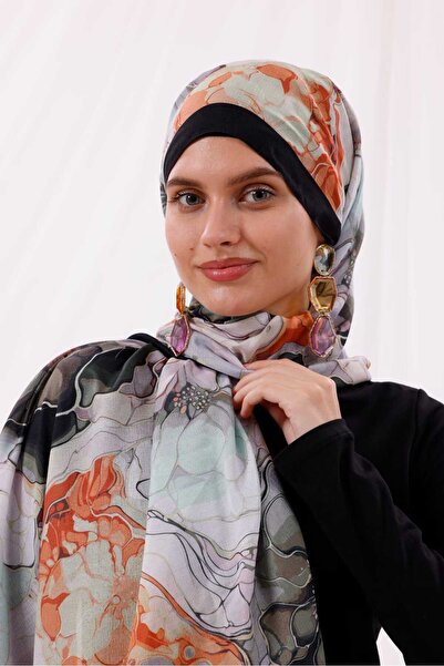 Freeista شال منقوش باللون الأسود والمائي لينا 25042507340