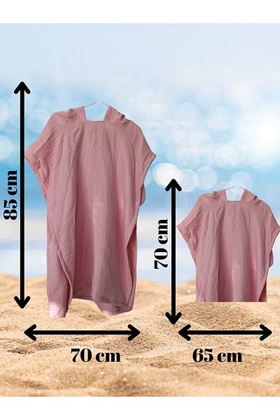 Naturalp 4 Layers Organic Muslin Hooded Women's Poncho Bathrobe Sea Beach Pool Towel Mother & Kids Pink