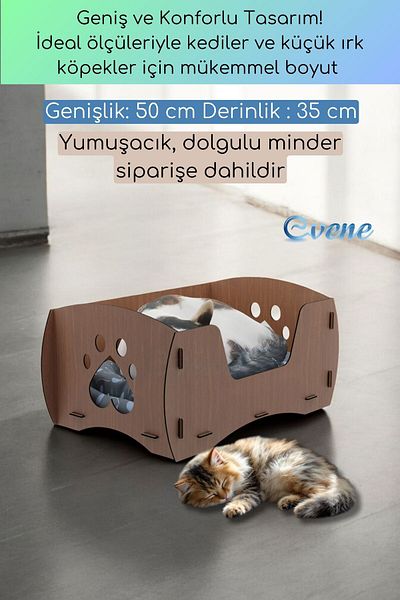 Evene Large Cat Bed Decorative Wooden Durable Walnut Color Model 6