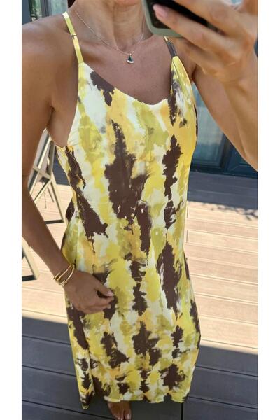 BOLESA GİYİM Sarı-Kahve İki Renkli Elbise