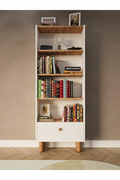 umondesign Bohem 5 Raflı Kapaklı Kitaplık MDF Dekoratif Kapak