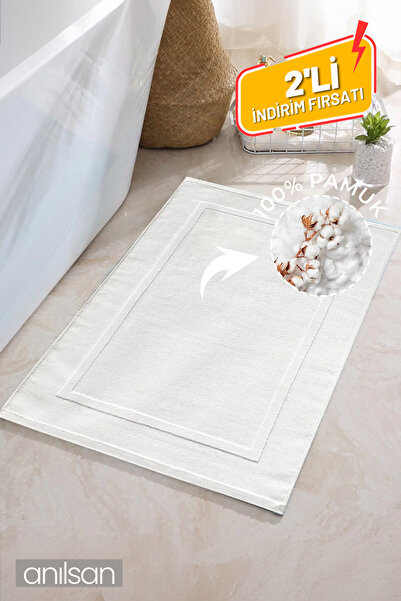 Anılsan 2'li Beyaz Ayak Havlusu - 50x70 Cm, 245 Gr, %100 Pamuk, Spa Ve Otel Banyo Paspası, Günlük Kullanıma