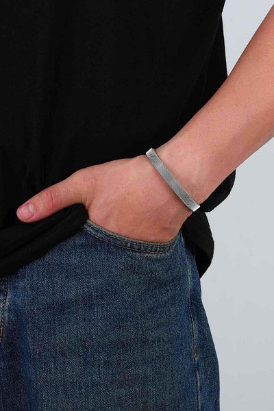 Gümüş Pazarım Knitted Model Adjustable Men's Steel Bracelet