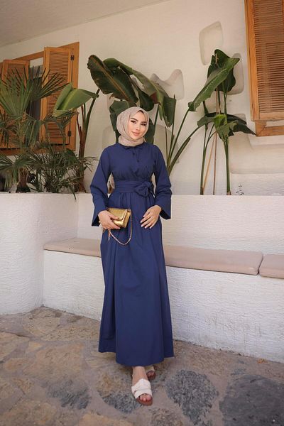 Nergis Neva Butik Front Cross Waist Hijab Dress