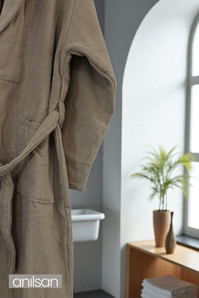 Anılsan Μπουρνούζι 100% βαμβακερό μπεζ - Μπουρνούζι ξενοδοχείου Şalyaka, Ιδανικό για Spa, Κατάλληλο για Καθημερινή Χρήση