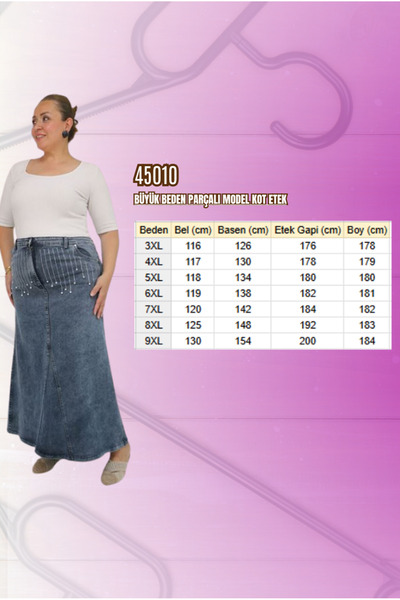 Eslina 45010 Plus Size Piece Model Denim Skirt - Blue