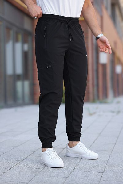 Mero Life Pantaloni de sport negri pentru bărbați, țesătură parașută de calitate
