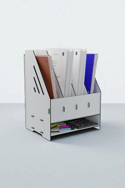 Evene Dosya Düzenleyici Masa Üstü Organizer Ahşap Evrak Rafı Beyaz Renk Model 7