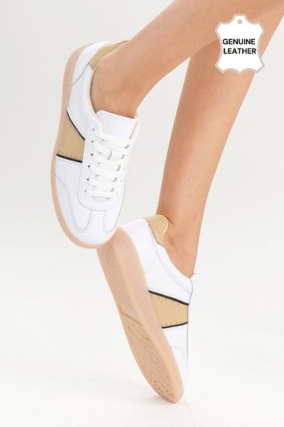 Mio Gusto Pantofi sport de damă Emilia din piele naturală de culoare albă