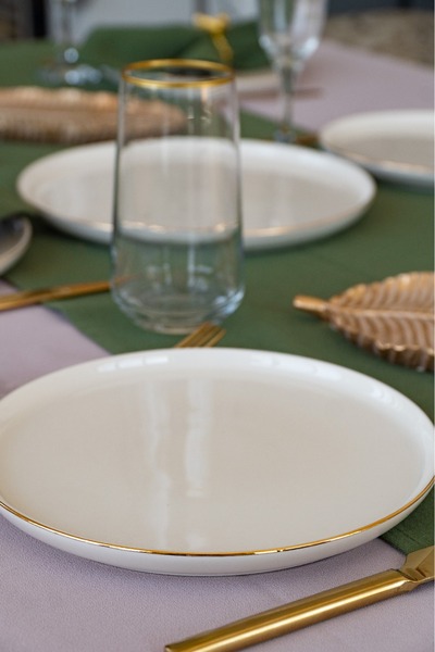 Farika Porselen Zühre Gold Gilded 7 Piece Cake Plate Set