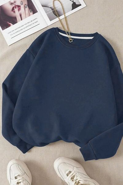 TOFİSA Women's Crew Neck Oversize Sweatshirt Indigo - 26567
