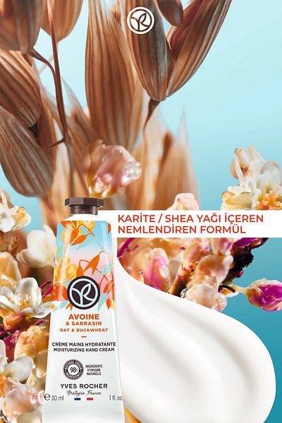 Yves Rocher Hand Cream - Moisturizing Nourishing Relaxing Oat & Buckwheat -Vegan-30Ml