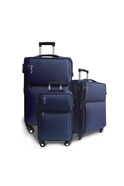 Rorik Set de 3 cărucioare textile, S 55x37x20 cm, M 69x43x25 cm, L 80x47x28 cm, roți 360°, Albastru închis