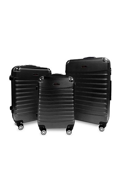 Rorik Set De 3 Trolere Din Policarbonat, S 55x35x20cm, M 65x40x25cm, L 77x45x30cm, Roți Duble 360°, Negru