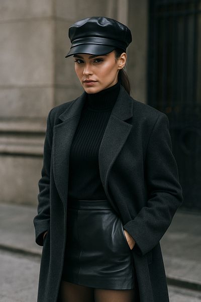 Luminos Butik Black Synthetic Leather Hat - Spk1127 with Large Visors and Stitching Detail