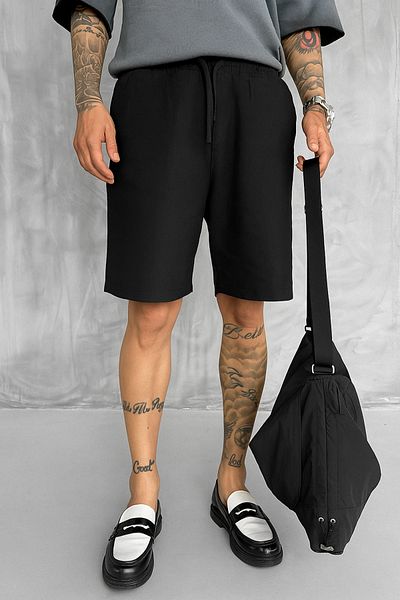 ablukaonline Men's Elastic Waist Linen Look Baggy Shorts Black