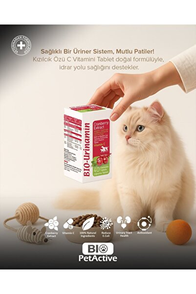 Bio PetActive Bio Urinamin Kızılcık Özlü Kedi C Vitamini 40 Tablet 12gr