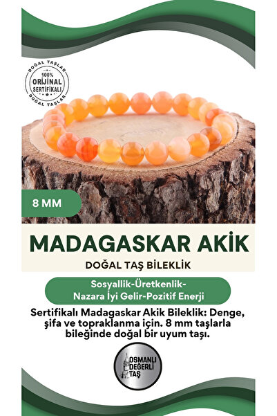 OSMANLI DEĞERLİ TAŞ سوار من الحجر الطبيعي العقيق مدغشقر 8 ملم - معتمد B148
