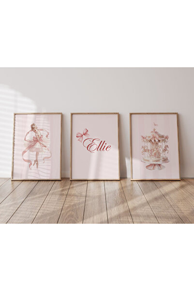 POSTER Balerin temalı kız çocuk odası poster seti, 3lü kız çocuk bebek odası çerçevesiz poster seti