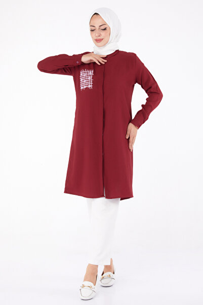 TOFİSA Τσέπη Κέντημα Λεπτομερές Τουνίκ Claret Red - 13123