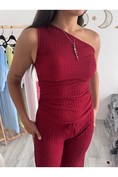 badibadii Seersucker Fabric One Shoulder Gray Suit
