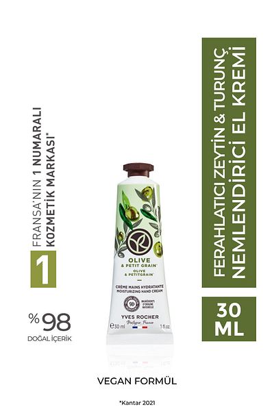 Yves Rocher Hand Cream - Moisturizing Nourishing Refreshing Olive Orange - Vegan-30Ml
