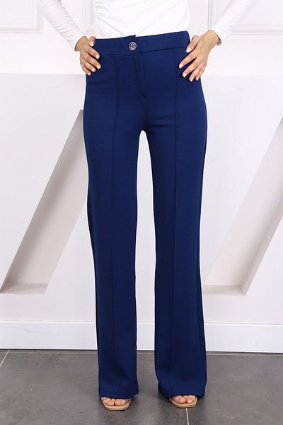 İmajButik Pantaloni cu picioare largi din Lycra bleumarin deschis