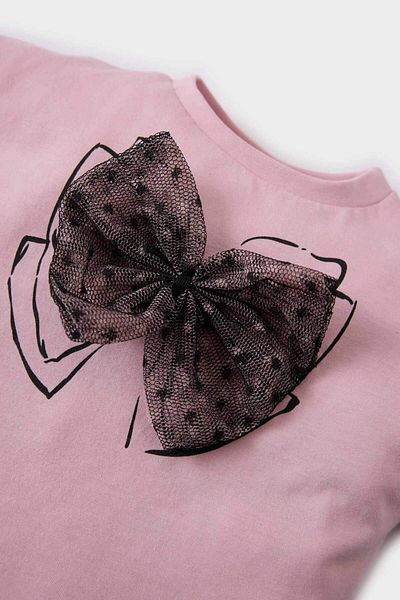 DeFacto Tricou cu mânecă scurtă cu imprimeu cu panglică pentru fetiță E5464A525SM