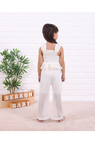 Serkon BABY Front Bow Crop Strap Mesh Lace 100% Cotton Lined Girls' Pants Set