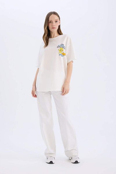 DeFacto Tricou cu mânecă scurtă cu imprimeu pe spate, cu decolteu lat, oversize, Looney Tunes D9119AX25SM