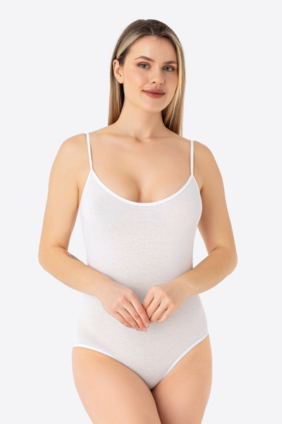 Arma Yıldız Women's White String Strap Snapback Tank Top Bodysuit Cotton Lycra 2 Pack