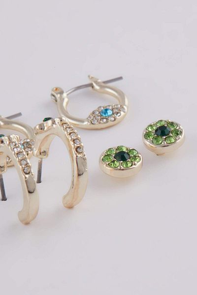 DeFacto Women's Stone 3-Piece Gold Earrings E3072Axns