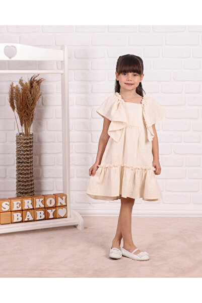Serkon BABY 100% Cotton Muslin Girl's Dress with Embroidery Detail and Ruffles