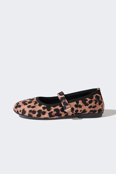 DeFacto Balerini cu talpă plată cu imprimeu leopard pentru fete E7807A825SM