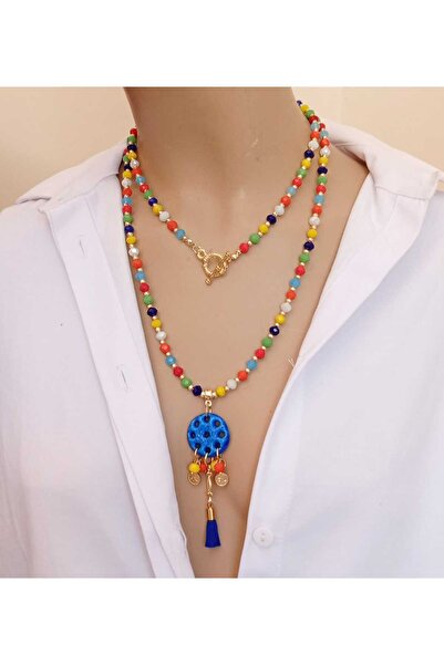 shop Uzun Doğal Taş Süryani Nazar Taşı Kolye Farklı Renk Seçenekleri