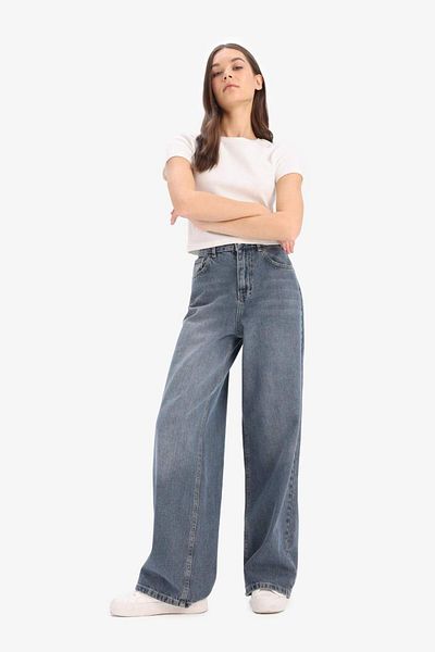 DeFacto Pantaloni lungi, spălați, cu talie înaltă, cu picioare largi E4308AX25SP