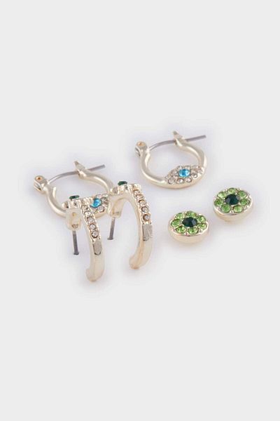 DeFacto Women's Stone 3-Piece Gold Earrings E3072Axns