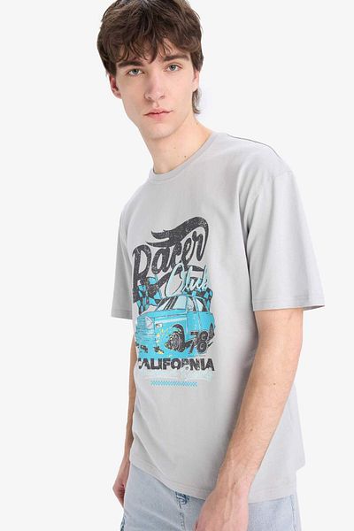 DeFacto 100% Cotton Boxy Fit Crew Neck Printed Short Sleeve T-Shirt D5586Ax25Sp