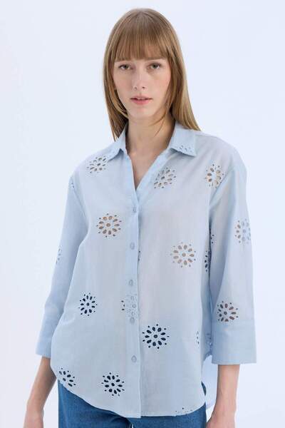 DeFacto Oversize Wide Fit Brode Long Sleeve Shirt B5419Ax25Sp