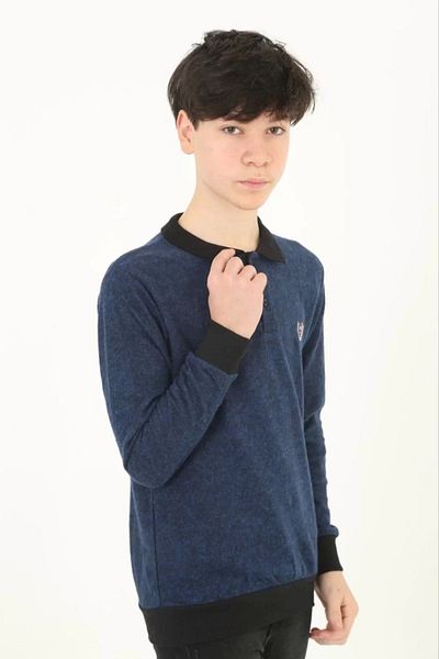 SuQ Children's Thessaloniki Collar Embroidered Sweater - Navy Blue