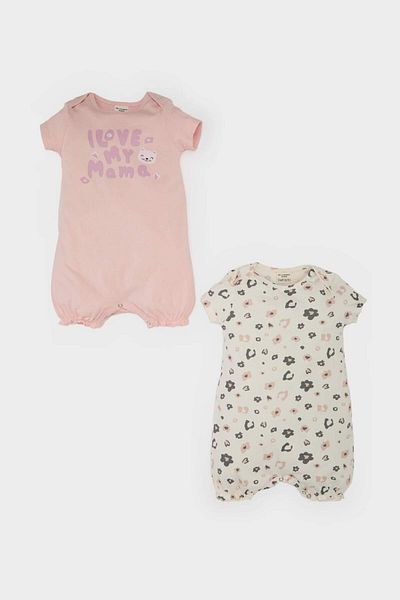 DeFacto Baby Girl Newborn Combed Cotton 2-Piece Short Sleeve Jumpsuit E4021A525Sm