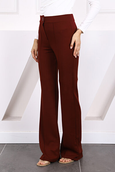 İmajButik Burgundy Floral Spanish Flared Trousers