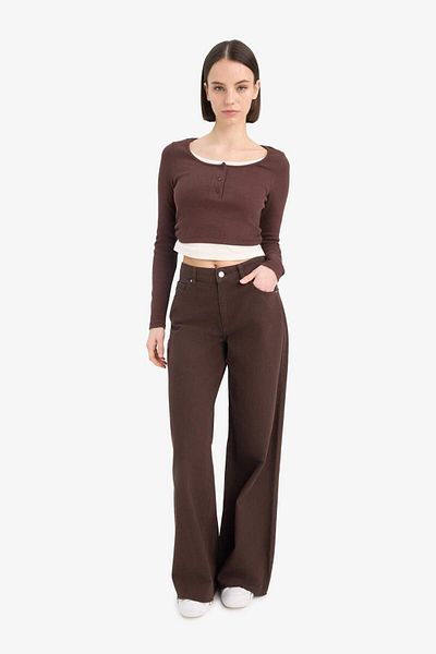 DeFacto Wide Leg Gabardine Palazzo Pants Wide Leg Regular Waist Standard Length with Pockets E4381Ax25Sp