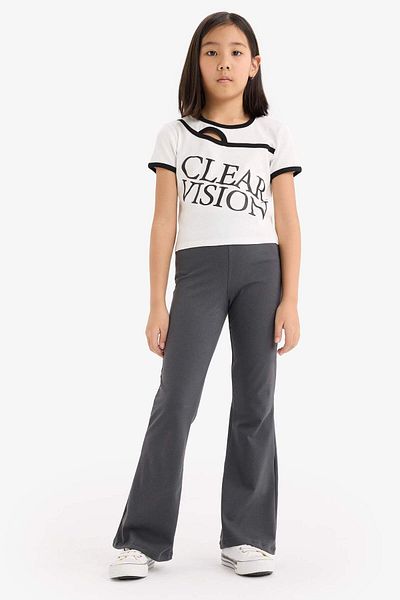 DeFacto Girls Slim Fit Slim Fit Crew Neck Printed Ribbed Camisole Short Sleeve T-Shirt E1878A825Sm